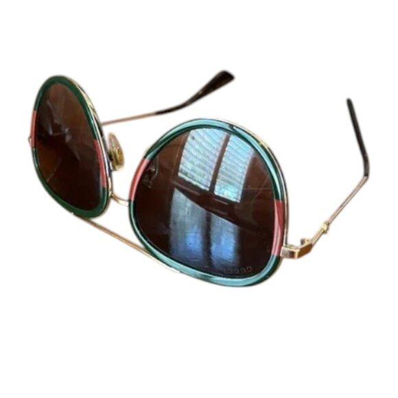 Gucci Women's Aviator Sunglasses with Grey Lenses, Green/Red EUC - Picture 1 of 16